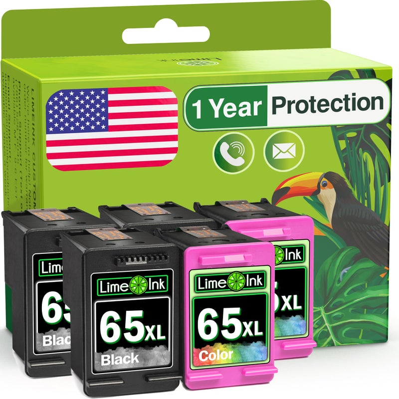Limeink Remanufactured Ink Cartridge Replacement for HP 65 Ink cartridges Black/Color Combo Pack for HP Envy 5055 cartridges deskjet 3755 for HP65 Cartridges 65XL XL 5P - Image 1